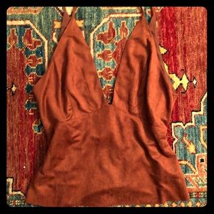 Lush ✨ Faux Suede Burnt Orange Halter Top